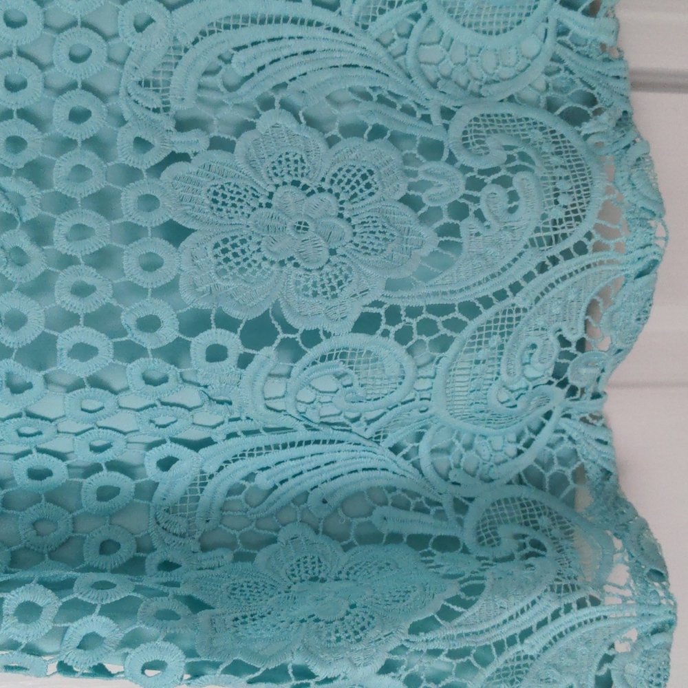 Aqua Mixed Media Blouse (like new) - Picture 2 of 5